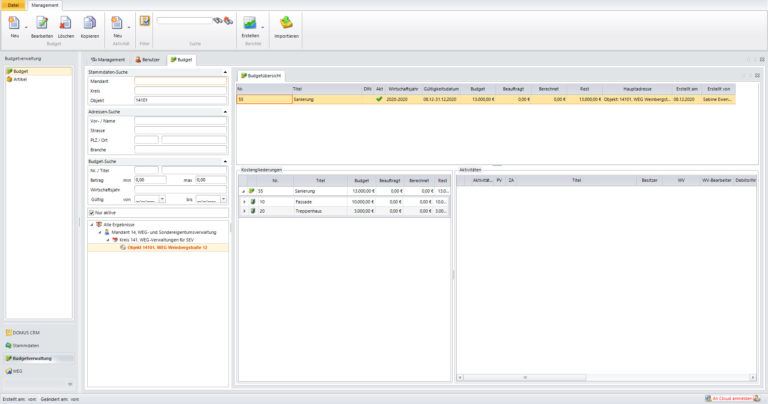 CRM Budgetverwaltung