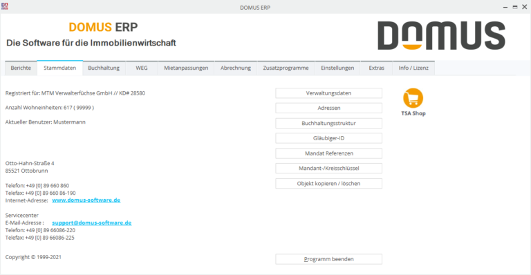 Startmaske Rubrik Stammdaten
