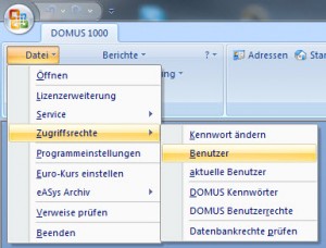 DOMUS 1000 - Menue zu Benutzerkonten